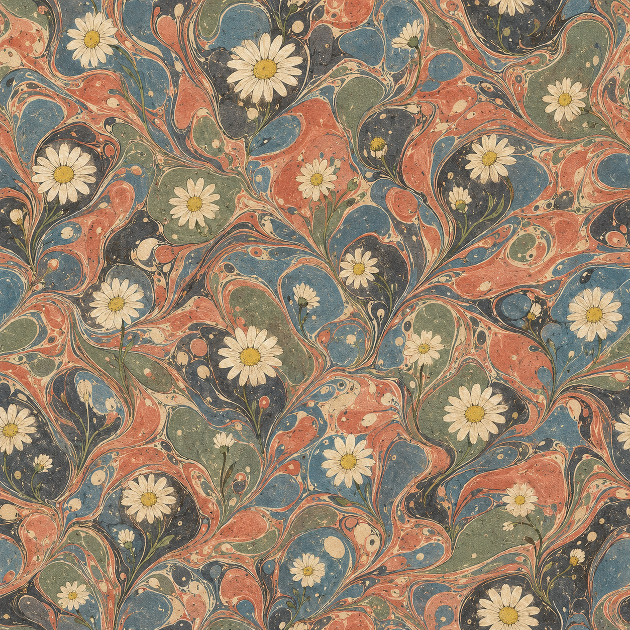 marbled pattern with daisies